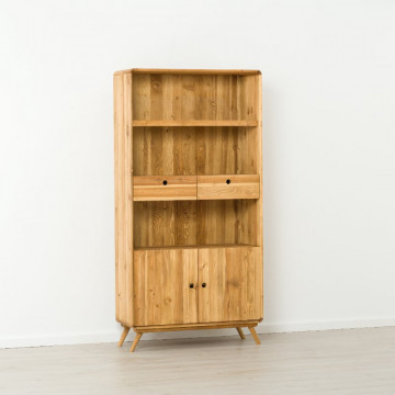 Biblioteca cu 2 usi 2 sertare Sahara, Lemn masiv rustic, 100 x 40 x 200 cm - Img 5