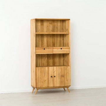 Biblioteca cu 2 usi 2 sertare Sahara, Lemn masiv rustic, 100 x 40 x 200 cm - Img 5