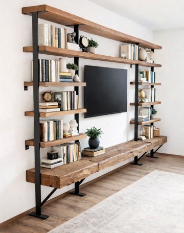 Biblioteca Etajera Woodcraft Stejar Masiv Rustic, 300 x 30 x 240