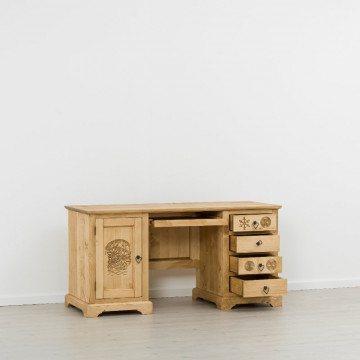 Birou 1 usa si 4 sertare Ursul Carpatin, Lemn masiv rustic, 160 x 65 x 80 cm - Img 3