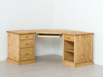 Birou de colt Cabana cu 4 sertare si nisa, lemn masiv rustic, 221 x 122 x 77 cm - Img 3