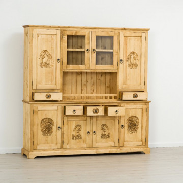Bufet bucatarie 8 usi si 5 sertare Rustic Chalet, Lemn masiv rustic, 200 x 38/46 x 200 cm - Img 3