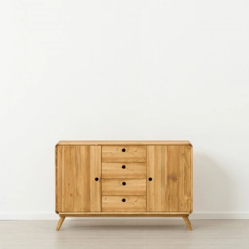 Bufet cu 2 usi si 4 sertare Sahara, Lemn masiv rustic, 133 x 45 x 85 cm - Img 2