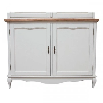 Bufet cu vitrina Toscana Charme lemn masiv tei, alb unt + natur antik, 100 x 38 x 200 cm - Img 3