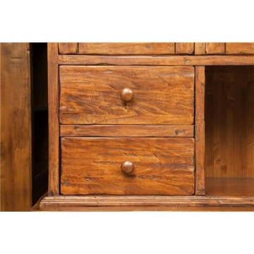 Bufet cu vitrina Toscana nuc antik lemn masiv de tei, 156 x 50 x 200 cm - Img 5