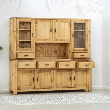 Bufet de bucatarie 8 usi si 6 sertare Ecuador, Lemn masiv rustic, 220 x 50/42 x 200 cm - Img 3