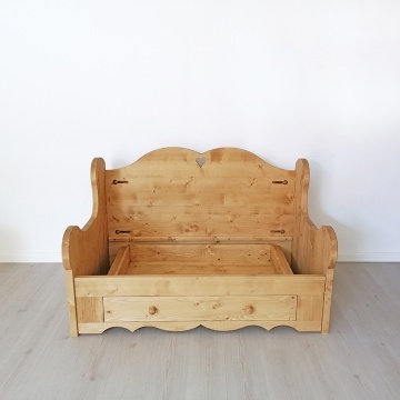 Canapea Rustic Flame lemn masiv, model cu sertar si tapiterie, 148 x 92 x 90 cm - Img 4