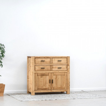 Comoda 2 usi si 4 sertare Ecuador, Lemn masiv rustic, 110 x 50 x 105 cm - Img 5