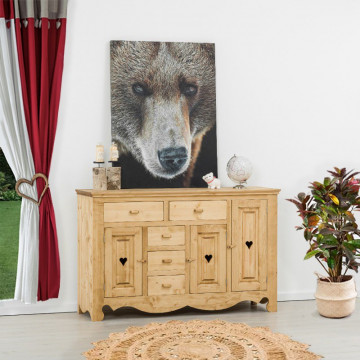 Comoda Cabana cu 3 usi si 5 sertare, Lemn masiv rustic, 160 x 50 x 100 cm