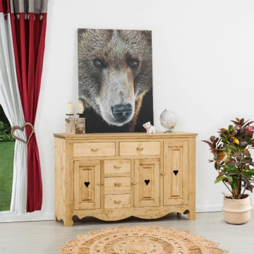 Comoda Cabana cu 3 usi si 5 sertare, Lemn masiv rustic, 160 x 50 x 100 cm