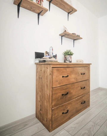 Comoda Chania, 3 sertare mari, lemn masiv pin, 100 x 45 x 100 cm - Img 4