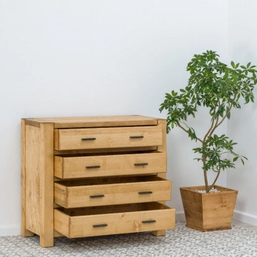 Comoda cu 4 sertare Ecuador, Lemn masiv rustic, 100 x 48 x 90 cm - Img 2