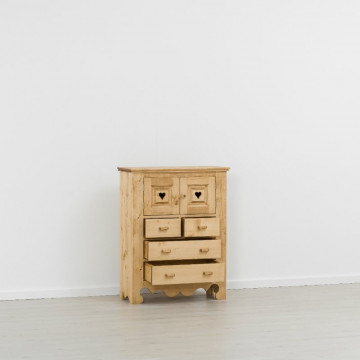 Comoda Rustic Flame cu 2 usi 4 sertare, Lemn masiv rustic, 84 x 36 x 107 cm - Img 2