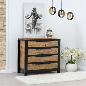Comoda Rustic Loft 4 sertare, Lemn masiv rustic, 100 x 50 x 90 cm - Img 1