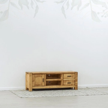 Comoda TV 1 usa, 2 sertare si 2 nise Ecuador, Lemn masiv rustic, 140 x 42 x 50 cm - Img 5