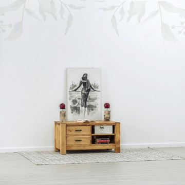 Comoda TV 2 sertare si 2 nise Ecuador, Lemn masiv rustic, 100 x 50 x 50 cm - Img 3