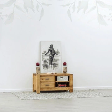 Comoda TV 2 sertare si 2 nise Ecuador, Lemn masiv rustic, 100 x 50 x 50 cm - Img 3