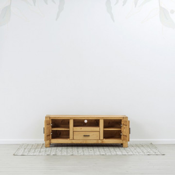 Comoda TV 2 usi, 1 sertar si nisa Ecuador, Lemn masiv rustic, 140 x 50 x 52 cm - Img 2