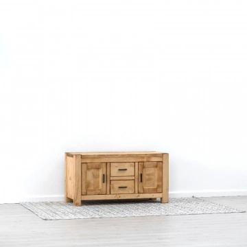 Comoda TV 2 usi si 2 sertare Ecuador, Lemn masiv rustic, 120 x 50 x 62 cm - Img 5