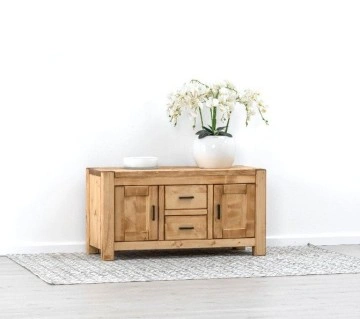 Comoda TV 2 usi si 2 sertare Ecuador, Lemn masiv rustic, 120 x 50 x 62 cm