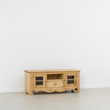 Comoda TV Cabana cu 2 usi si 1 sertar si nisa, Lemn masiv rustic, 140 x 50 x 60 cm - Img 5