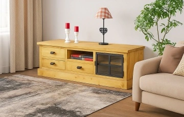 Comoda TV lemn masiv Industrial Wood, 1 usa si 3 sertare, 200 x 40 x 46 cm