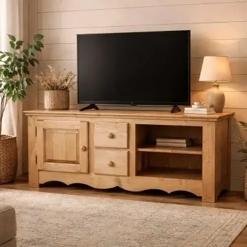 Comoda TV Rustic Cabana lemn masiv, 1 usa si 2 sertare, 150 x 50 x 60 cm