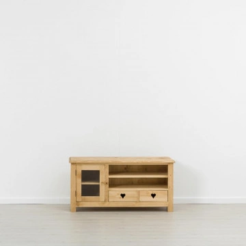 Comoda TV Rustic Floare de Colt cu 1 usa si 2 sertare, Lemn masiv 122.5 x 52 x 60 cm - Img 4