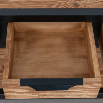 Comoda TV Rustic Loft 2 usi, 1 sertar si nisa, Lemn masiv rustic, 140 x 40 x 50 cm - Img 3