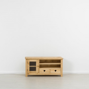 Comoda TV Rustic Love cu 1 usa si 2 sertare, Lemn masiv rustic, 122.5 x 52 x 60 cm - Img 4