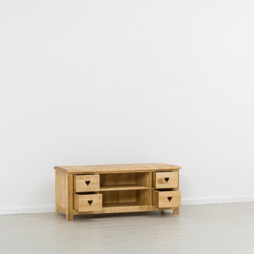 Comoda TV Rustic Love cu 4 sertare, Lemn masiv rustic, 135 x 52 x 55 cm - Img 2