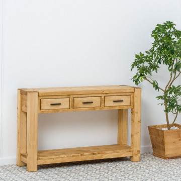 Consola cu 3 sertare Ecuador, Lemn masiv rustic, 119 x 35 x 75 cm