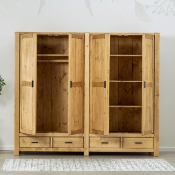 Dulap 4 usi si 4 sertare Ecuador, Lemn masiv rustic, 242 x 55 x 200 cm - Img 3