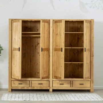 Dulap 4 usi si 4 sertare Ecuador, Lemn masiv rustic, 242 x 55 x 200 cm - Img 3