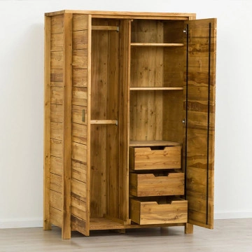 Dulap cu 2 usi si 3 sertare interioare Colibri, Lemn masiv rustic, 125 x 60 x 200 cm - Img 2