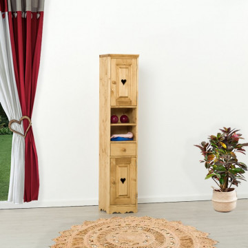 Dulap de baie Rustic Flame cu 2 usi, 1 sertar, 2 nise, lemn masiv rustic, 35 x 38 x 180 cm - Img 1