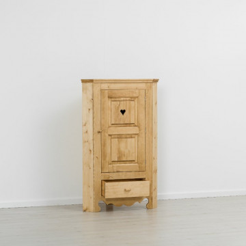 Dulap de colt Cabana cu 1 usa si 1 sertar, Lemn masiv rustic, 95 x 47 x 150 cm - Img 4