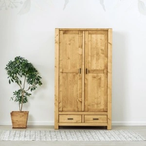Dulap Ecuador 2 usi si 2 sertare, Lemn masiv rustic, 110 x 55 x 195 cm