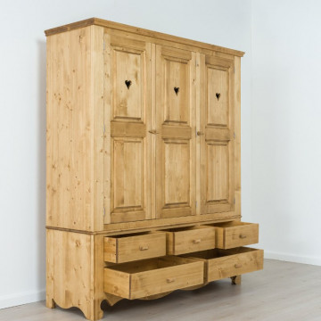 Dulap Rustic Flame cu 3 usi 5 sertare, Lemn masiv rustic, 171 x 55 x 200 cm - Img 2