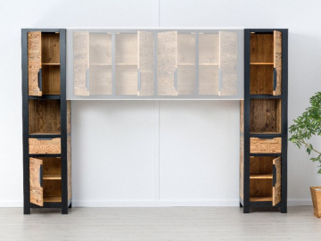 Dulap Rustic Loft 2 usi, 1 sertar si nisa, Lemn masiv rustic, 50 x 50 x 210 cm - Img 1