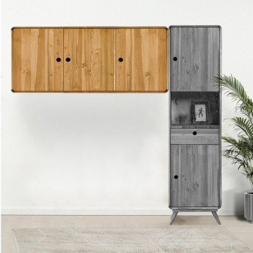 Dulap suspendat cu 3 usi Sahara, Lemn masiv rustic, 170 x 40 x 70 cm - Img 4