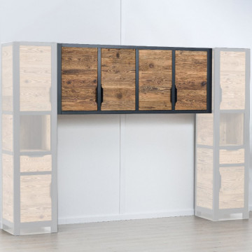 Dulap suspendat Rustic Loft cu 4 usi, Lemn masiv rustic, 200 x 40 x 79 cm - Img 3