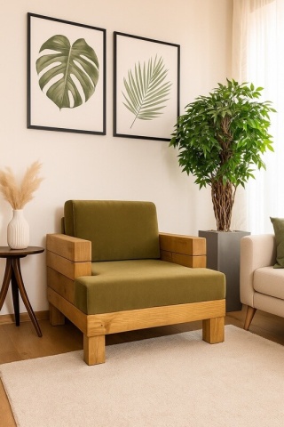 Fotoliu Rustic Cabana lemn masiv, cu tapiterie, 94 x 91 x 63 cm - Img 6