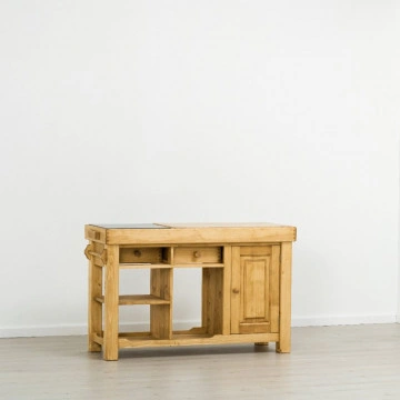 Insula de bucatarie Cabana, 1 usa si 2 sertare, lemn masiv rustic, 135 x 50 x 85 cm - Img 7