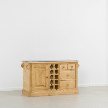 Insula de bucatarie Cabana 2 usi si 4 sertare, fata dubla, lemn masiv rustic, 134 x 62 x 85 cm - Img 7
