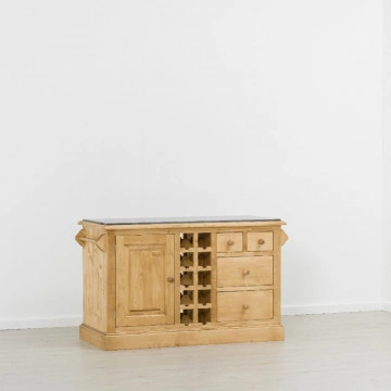 Insula de bucatarie Cabana 2 usi si 4 sertare, fata dubla, lemn masiv rustic, 134 x 62 x 85 cm - Img 7