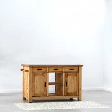 Insula de bucatarie Ecuador cu doua fete, 4 usi si 3 sertare, Lemn masiv rustic, 134 x 62 x 85 cm - Img 4