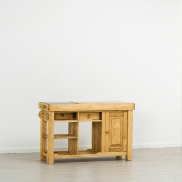Insula de bucatarie Rustic Flame, 1 usa si 2 sertare, lemn masiv rustic, 135 x 50 x 85 cm - Img 7
