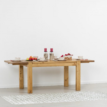 Masa cu 2 extensii laterale Ecuador, Lemn masiv rustic, 140/180/220 x 90 x 78 cm - Img 6