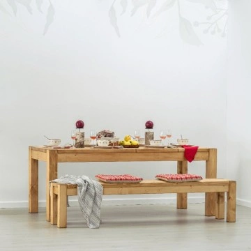 Masa cu bancuta lemn masiv Ecuador, Lemn masiv rustic, 200 x 90 x 78 cm - Img 2